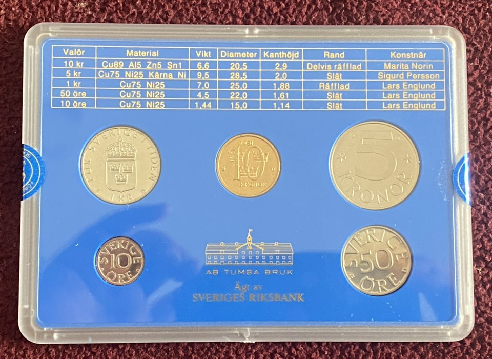 1991 Sweden - 5 Öre to 10 Kronor - Coins of Sweden