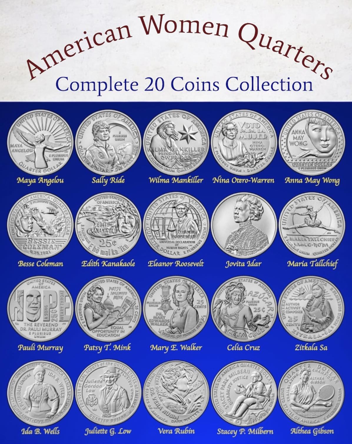 2022–2025 USA – Quarter Dollar (25¢) - American Women Quarters -Complete Collection
