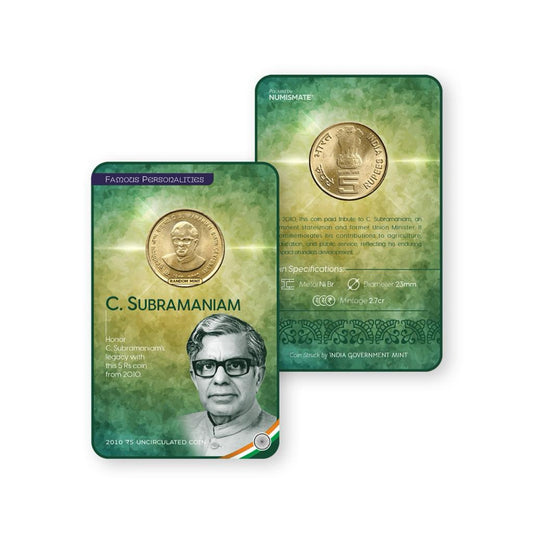 Rs.5 C. SUBRAMANIAM Commemorative Coin Card - Special Edition image 0