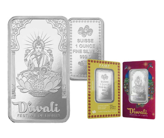 2024 PAMP - Diwali - Lakshmi &amp; Peacocks 1 Oz Pure Silver Bar image 0