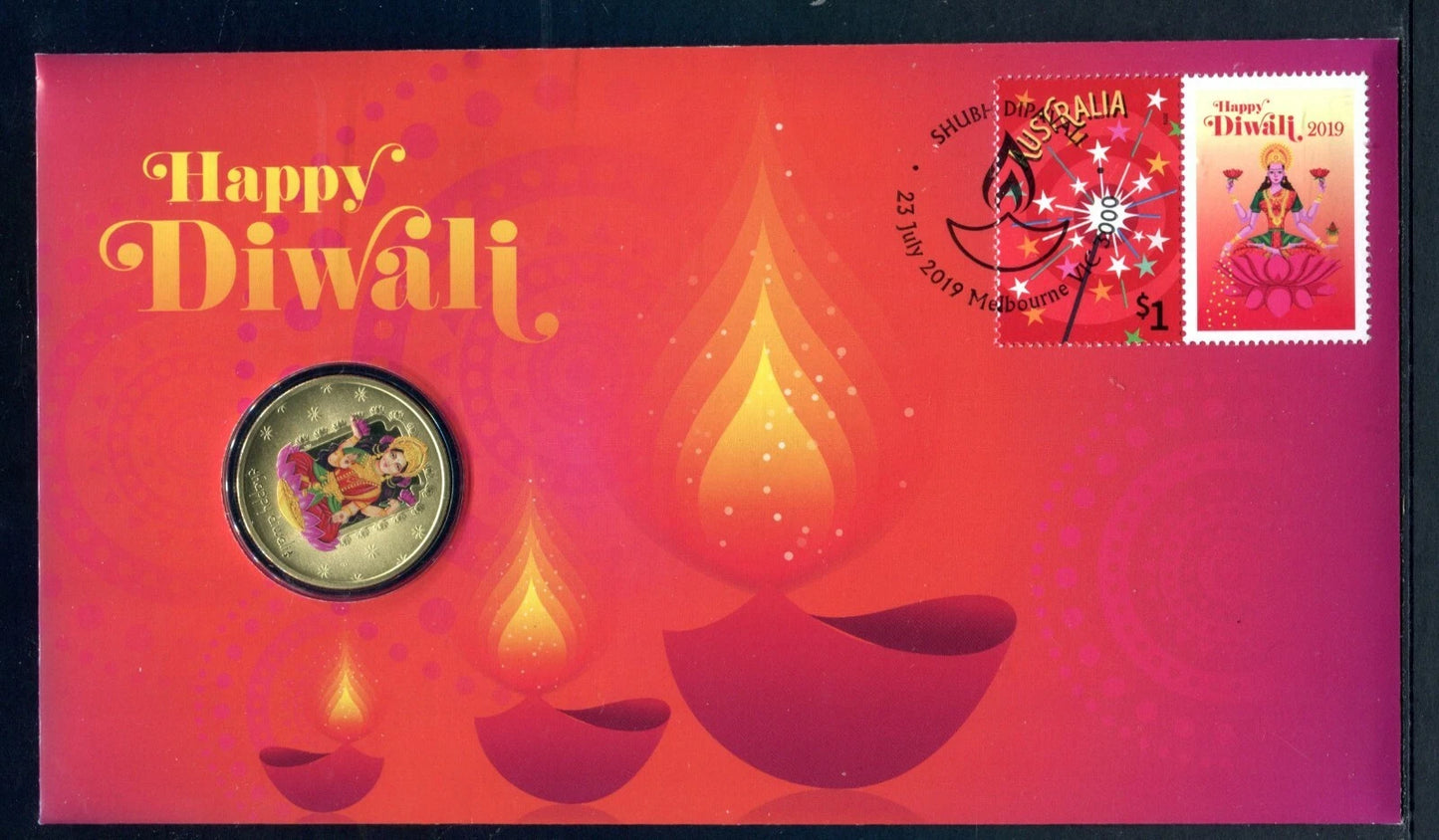 2019 Tuvalu – Happy Diwali – Mata Laxmi Colored Coin PNC Pack