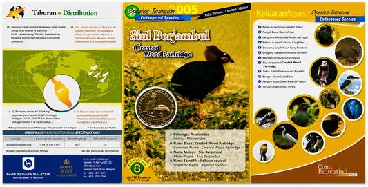 2005 Malaysia – 25 Sen - Crested Wood Partridge (Siul Berjambul) – Malaysia Endangered Species Series