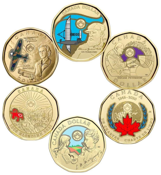 Canada Loonies (One Dollar) Colourized Coin FULL Set - $1 x6 Coins image 0