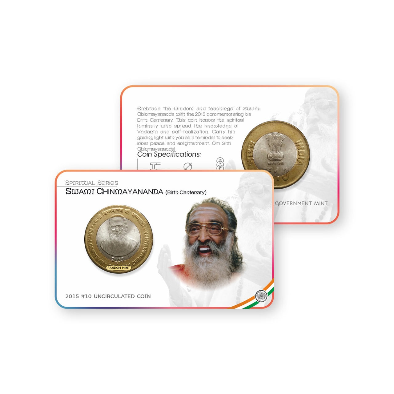 Rs.10 SWAMI CHINMAYANANDA Commemorative Coin Card - Special Edition image 0