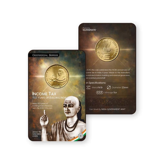 Rs.5 INCOME TAX - 150 YEARS OF BUILDING INDIA Commemorative Coin Card - Special Edition image 0