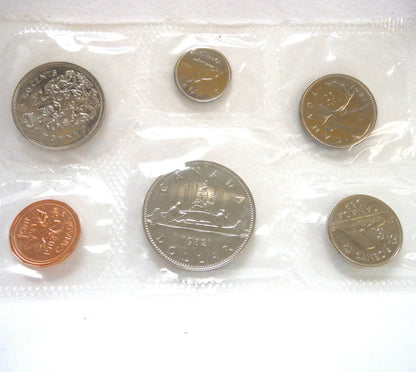 1982 Canada - $1, 50c, 25c, 10c, 5c & 1c - 6 Coin Set