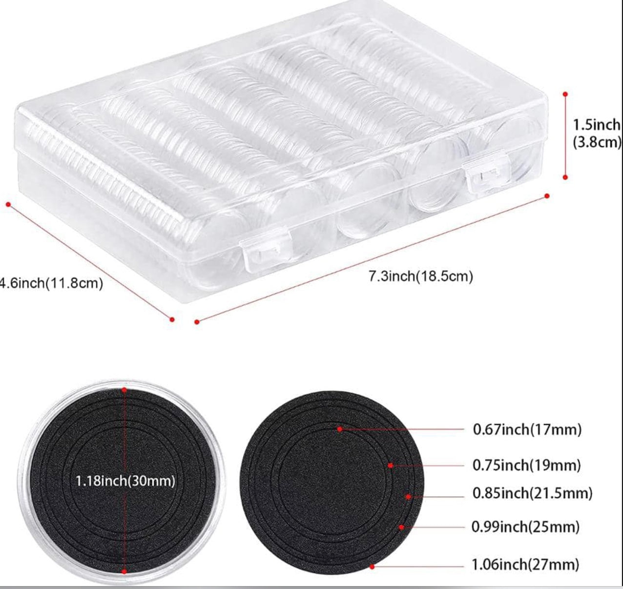 NUMISMATE 100 Pieces 30mm Premium Coin Capsules with Black Foam Gasket and Plastic Storage Organizer Box for Coin Collection Supplies, and 5 Sizes (17/20/25/27/30mm) Coins Holder for Collectors - 2 Pack image 3