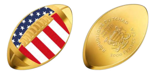 Chad - 2023 American Football Shaped Commemorative Gold Coin in Original Mint Pack image 0