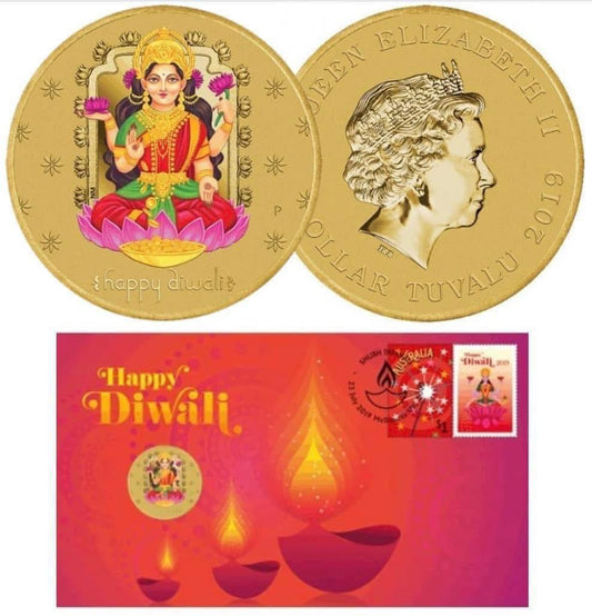 2019 Tuvalu – Happy Diwali – Mata Laxmi Colored Coin PNC Pack