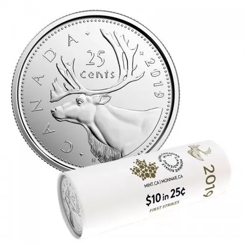2019 Canada - 25 Cents - Caribou Quarter First Strikes – Special Wrap Roll
