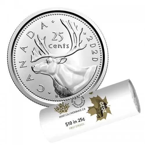 2020 Canada - 25 Cents - Caribou Quarter First Strikes – Special Wrap Roll