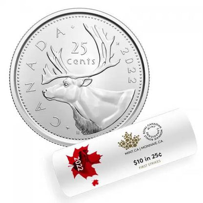 2022 Canada - 25 Cents - Caribou Quarter First Strikes – Special Wrap Roll