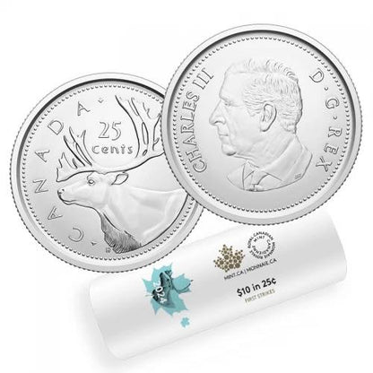 2024 Canada - 25 Cents - Caribou/King Charles III Quarter First Strikes – Special Wrap Roll