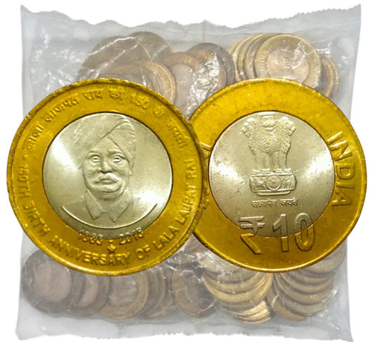 Rs. 10 Lala Lajpat Rai 100 Coin RBI SEAL Hyderabad Mint Pack image 0