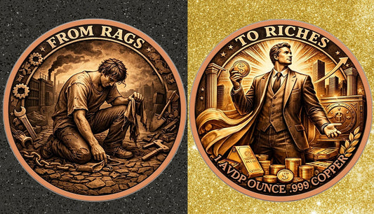 1 AVDP oz (28.4g) - Rags to Riches Copper Colored Round