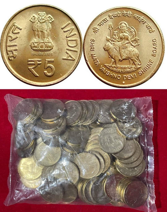 Rs. 5 Shri Mata Vaishno Devi Shrine Board 100 Coin RBI SEAL Mumbai Mint Pack image 0
