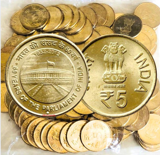 Rs 5 60 years of Parliament of India 100 coin RBI Mumbai Mint Pack image 0