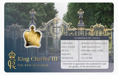 Chad - 2023 King Charles III The New Monarch Crown Shaped Commemorative Gold Coin in Card image 3