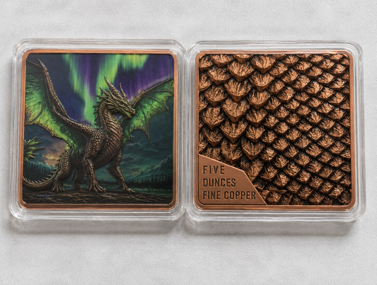 5 Troy Ounces Dragon of the Northern Lights .999 Fine Copper Art Bar