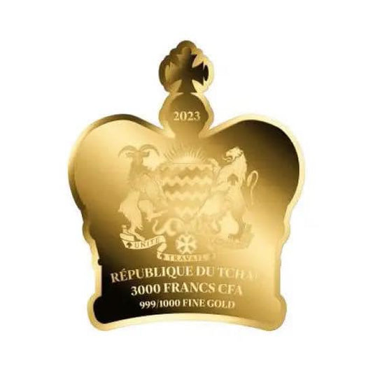 Chad - 2023 King Charles III The New Monarch Crown Shaped Commemorative Gold Coin in Card image 1