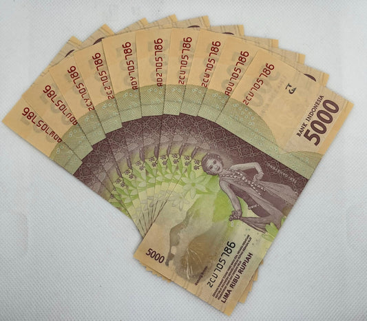 2016 Indonesia – 5,000 Rupiah Banknotes – 10 Notes Lot - Serial Ending 786