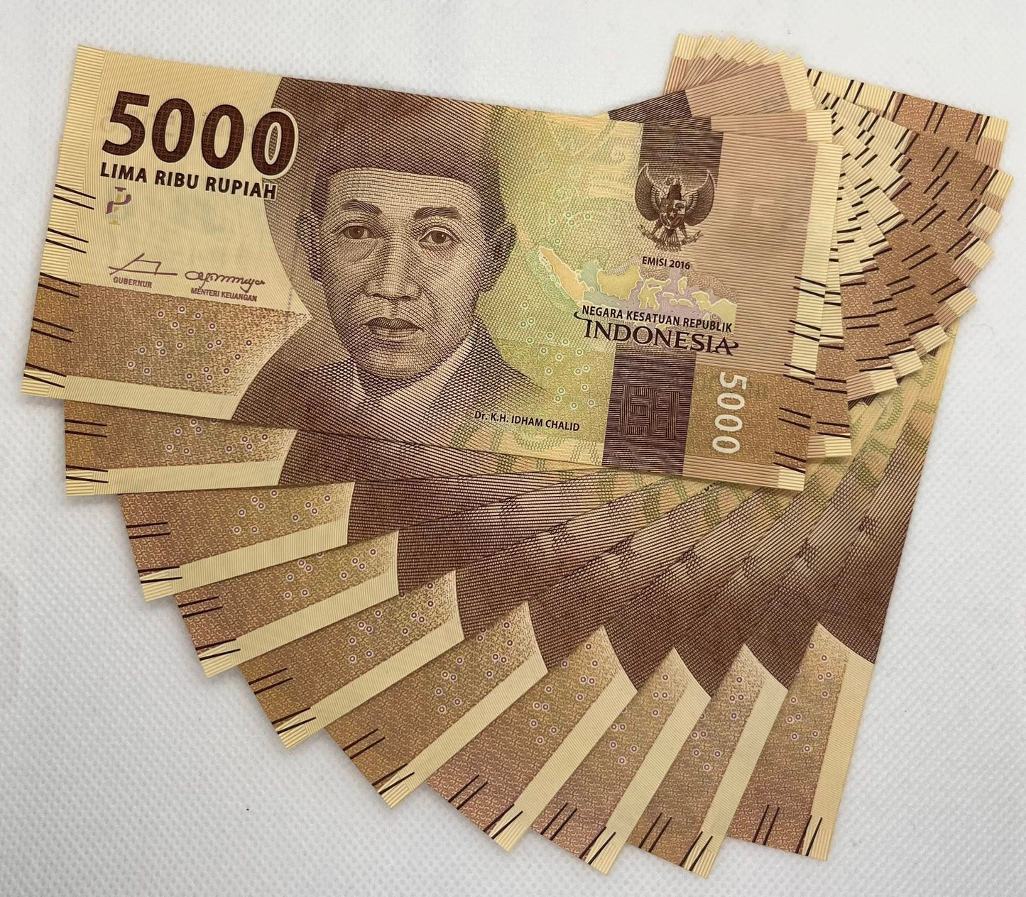 2016 Indonesia – 5,000 Rupiah Banknotes – 10 Notes Lot - Serial Ending 786