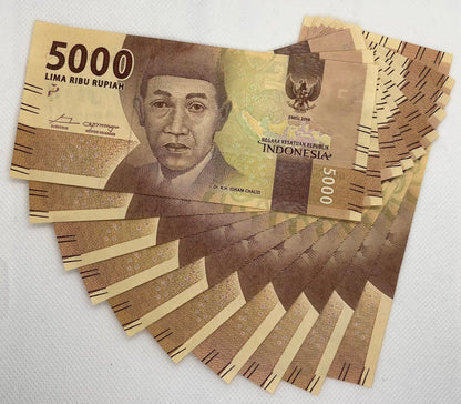 2016 Indonesia – 5,000 Rupiah Banknotes – 10 Notes Lot - Serial Ending 786