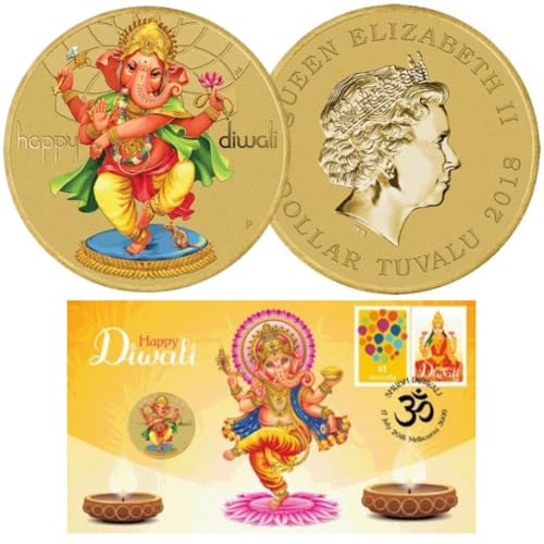 2018 Ganesh Happy Diwali Colored Coin in Perth Mint Original PNC Pack image 0