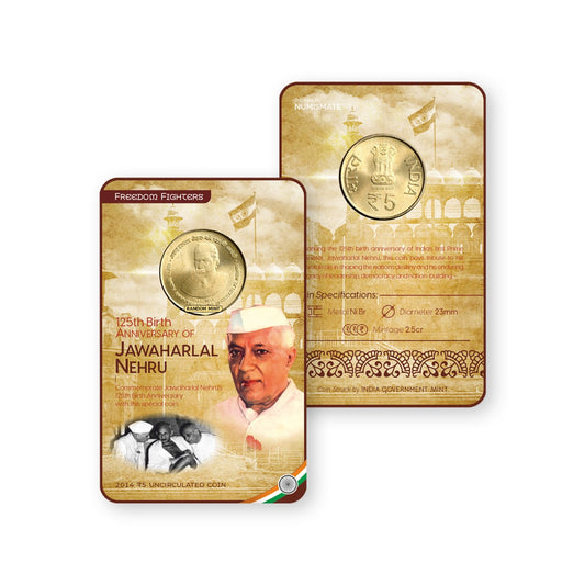 Rs.5 125TH BIRTH ANNIVERSARY OF JAWAHARLAL NEHRU Commemorative Coin Card - Special Edition image 0
