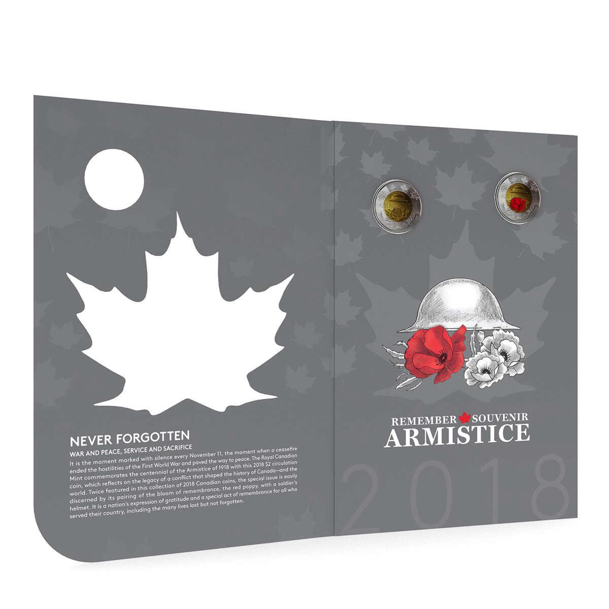 2018 Canada - 5 ¢, 10 ¢, 25 ¢, $1 & $2 -  100th anniversary of the Armistice