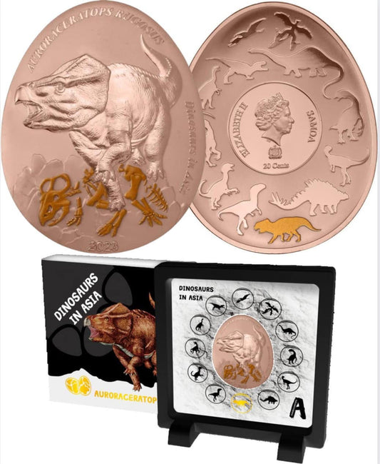 2023 Samoa - Dinosaurs in Asia Series - AURORACERATOPS RUGOSUS Proof Coin in Original Mint Pack image 0