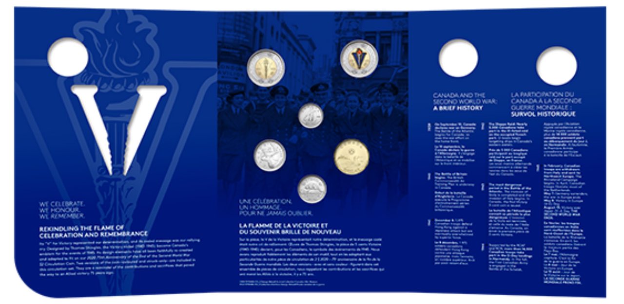 2020 Canada - 5 ¢, 10 ¢, 25 ¢, $1 & $2 - 75th Anniversary of the End of the Second World War