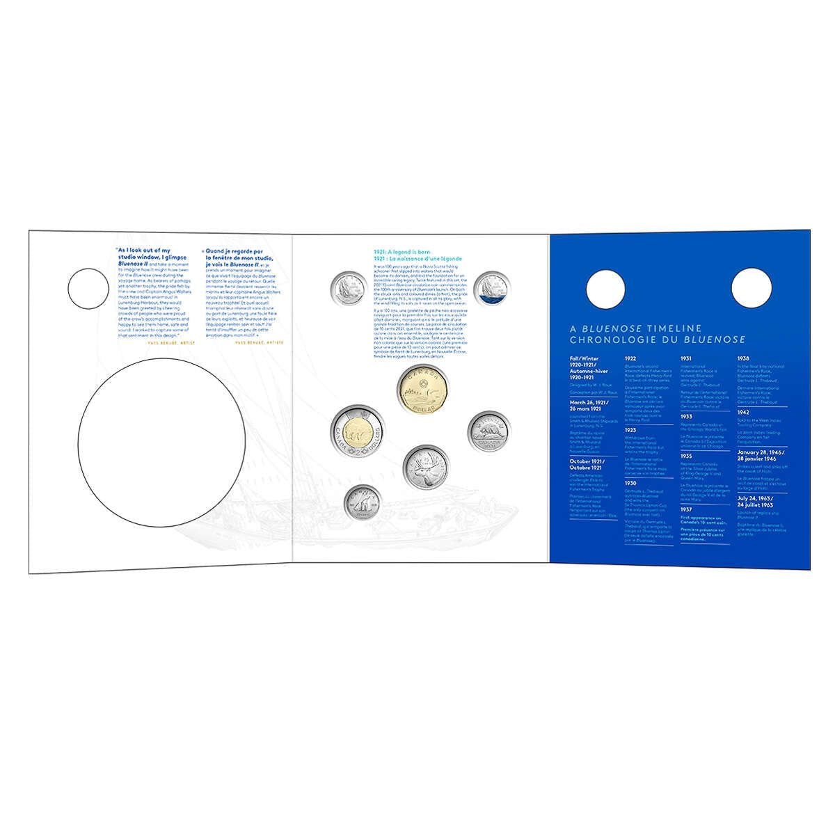 2021 Canada - 5 ¢, 10 ¢, 25 ¢, $1 & $2 - 100th Anniversary of the Bluenose