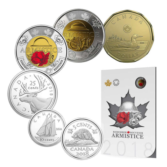 2018 Canada - 5 ¢, 10 ¢, 25 ¢, $1 & $2 -  100th anniversary of the Armistice