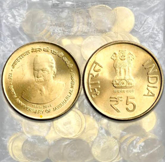 Rs. 5 Birth Anniversary Of Jawaharlal Nehru 100 Coin RBI SEAL Kolkata Mint Pack image 1