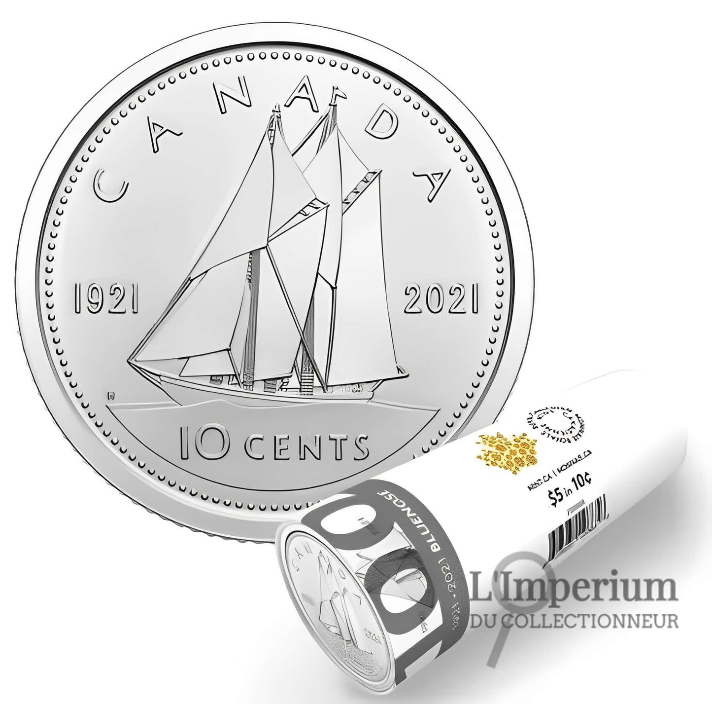 2021 Canada - 10 Cents - Bluenose Double dated – Special Wrap Roll (Uncoloured)