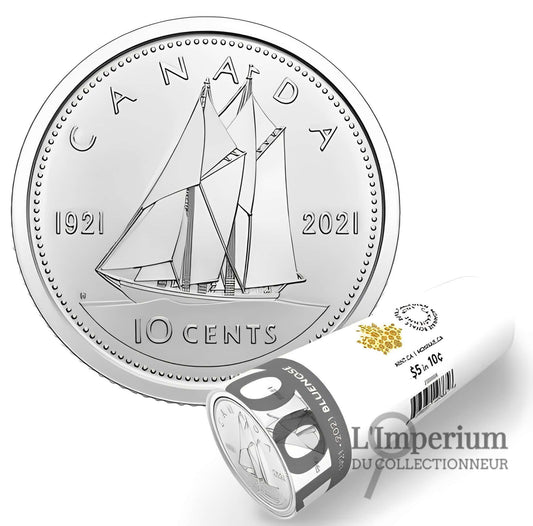 2021 Canada - 10 Cents - Bluenose Double dated – Special Wrap Roll (Uncoloured)