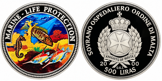 2000 Malta - 500 Liras - Marine Life Protection Colorized Silver Coin