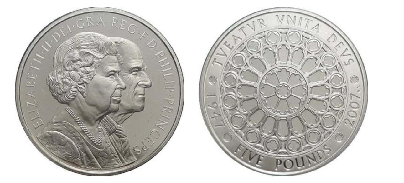 2007 United Kingdom – 5 Pounds - Diamond Wedding Anniversary – Queen Elizabeth II & Prince Philip
