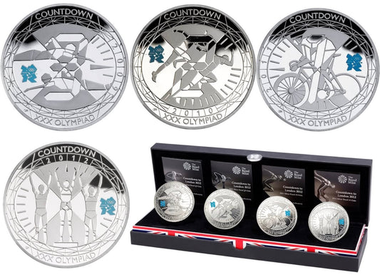 2009 – 2011 United Kingdom – 5 Pounds (Each) -  London 2012 Olympic Countdown – Complete 4-Coin Silver Proof £5 Set