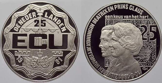 1991 Netherlands – 25 ECU - Silver Wedding Anniversary of Queen Beatrix
