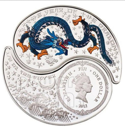 2012 Fiji – 1 Dollar (each coin) - Dragon Yin-Yang (Chinese Lunar Year) Silver Coin Set