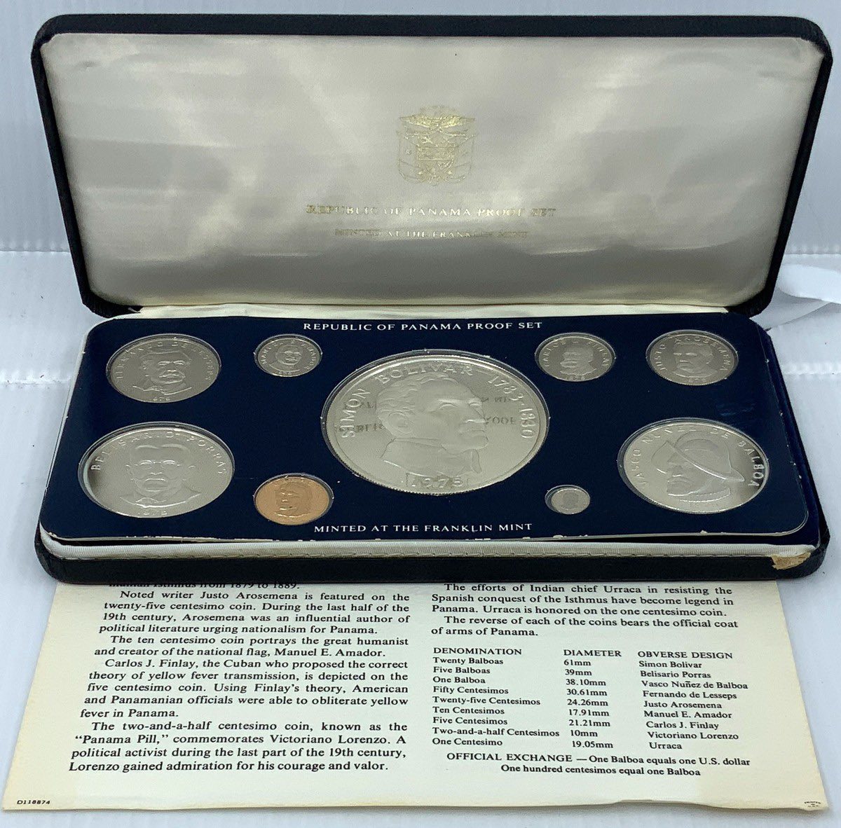 1975 Panama - 8 Coins - Panama Large CONQUISTADOR BALBOA Proof Set