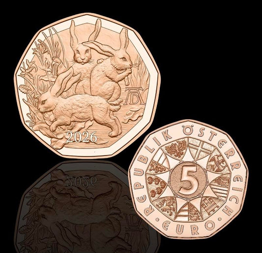 2026 Austria – 5 Euro - Dürer’s Three Bunnies – Austria Copper Coin