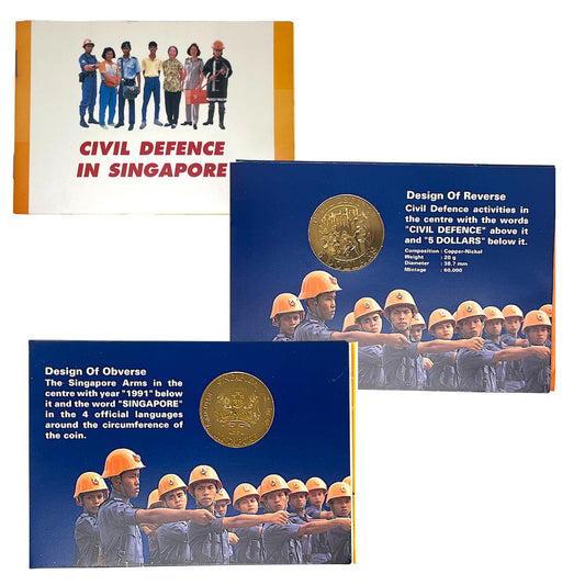 1991 Singapore - 5 Dollars - Civil Defence Commemorative Coin Folder