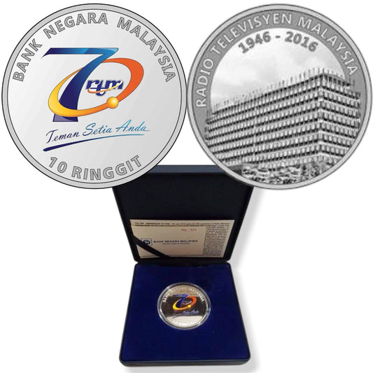 2016 Malaysia – 10 Ringgit - 1 Oz 70th Anniversary of Radio Television Malaysia (RTM)