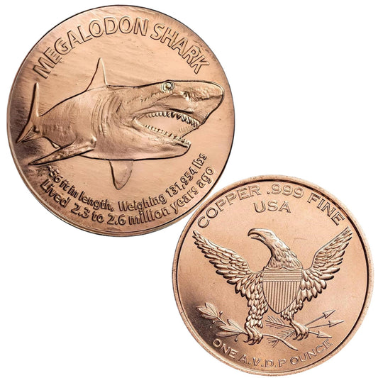 USA – 1 AVDP oz - MEGALODON SHARK Copper Round