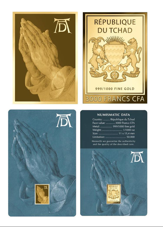 Chad – 3000 Francs CFA - Praying Hands by Albrecht Durer – Gold Coin