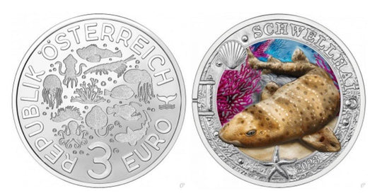 2023 Austria - 3 Euro - Swell Shark - Marine Life Series - Glow in the Dark Series
