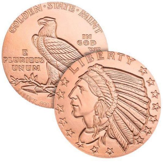 USA -  1 AVDP oz - GSM Incuse Indian Copper Round